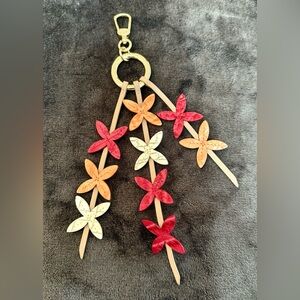 Brahmin RARE Goldenrod Ribbon Fiori Leather Flower Tassel Charm Key Fob NWOT